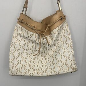 Women's Tan and Cream Hobo Bag - Monogram Pattern